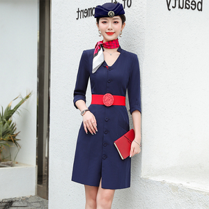 东航空姐制服职业装连衣裙女高端气质酒店前台珠宝店美容院工作服