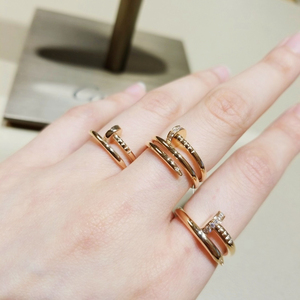 欧洲代购cartier/卡地亚钉子戒指 18k玫瑰金 带钻 男女情侣款对戒