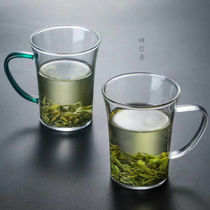 2只装耐热玻璃绿茶杯透明水杯单层玻璃杯情侣对杯200ml家用茶杯子