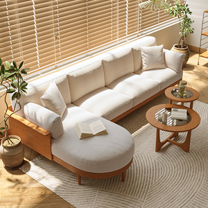 日式实木沙发组合客厅L型转角贵妃简约布艺沙发 三人位小户型沙发