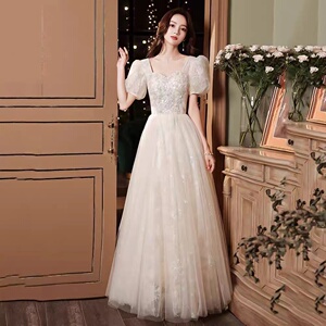 大合唱服装女香槟色长裙新款大方气质晚礼服高中学生毕业舞会礼服