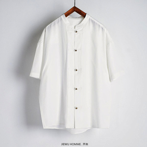 JWHM新中式国风冰丝短袖衬衣夏季订婚衣服男士天丝立领唐装衬衫