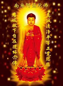 结缘开光净土阿弥陀佛佛像画像接引站像手绘挂画版贴30cm卡纸塑封