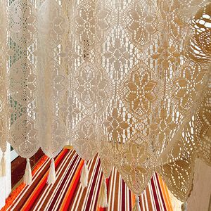 蓝秋绣坊棉线手工流苏钩针编织风水门帘美式穿杆半帘短帘免打孔帘