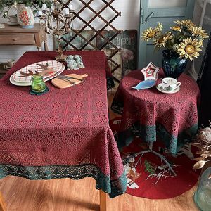 蓝墨秋黎圣诞季浓郁美式乡村复古棉线编制蕾丝桌布茶几布桌旗盖巾