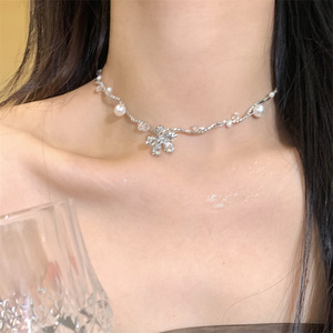 FANTAI钻石花朵鱼线珍珠项链轻奢小众女高级感法式气质锁骨链颈链
