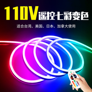 led柔性软灯带110V台湾美国七彩遥控变色户外防水5050彩色高亮RGB