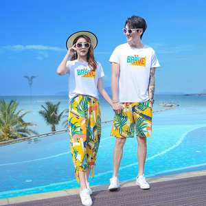 沙滩情侣装夏季t恤套装男女海边海南岛旅游穿搭衣服泰国蜜月渡假