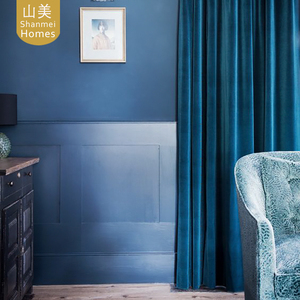 加厚德国绒 2020年新款墨蓝孔雀蓝深蓝色宝蓝色卧室cuang遮光窗帘