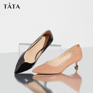 000人付款淘宝tata他她女鞋尖头亮皮浅口单鞋瓢鞋细跟高跟法式百搭