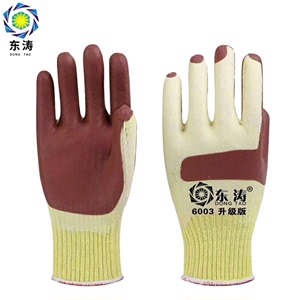 东涛6002/6003浸涂胶片劳保手套高弹性耐磨细纱胶线贴胶户外手套.
