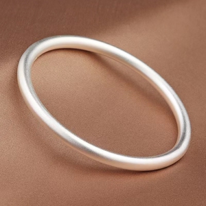 古法纯银手镯女足银光面磨砂素圈纯手工民族传承镯子送女友银饰品