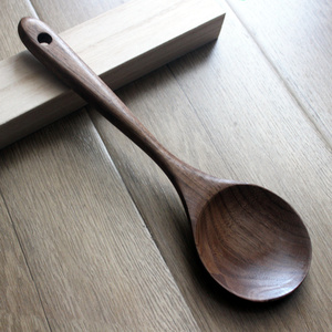 黑胡桃木大汤勺日式木勺子长柄家用盛粥勺厨房不粘锅专用炒锅勺铲