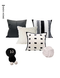 黑白轻奢现代抱枕靠垫小众极简设计客厅沙发羊毛高档样板房靠枕套