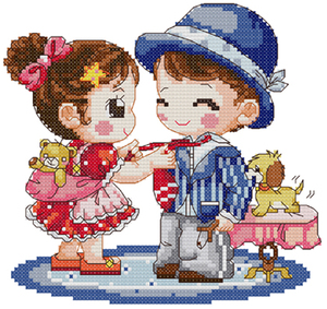 小小鱼情侣卡通人物  a645贴心家庭夫妻精准印花印布十字绣套件