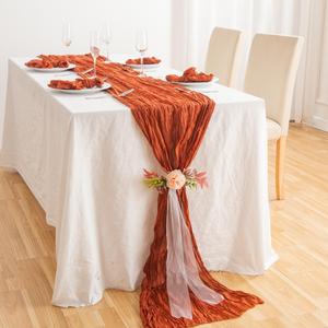 现货 桌旗压皱 皱布桌旗紫红色纱布半透明桌巾奶酪桌布婚礼