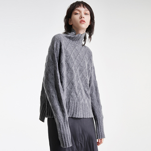 灰色高领羊绒衫慵懒风针织毛衣女套头2018秋冬新款宽松纯羊绒上衣