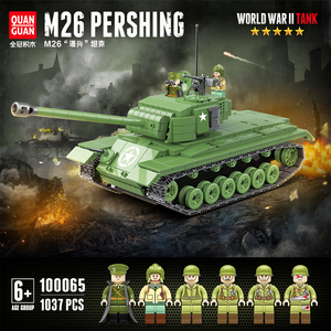 全冠积木坦克m26潘兴履带式二战军事系列儿童拼装玩具兼乐高模型