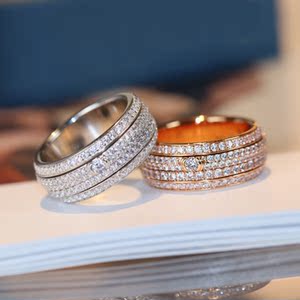 古琦伯爵戒指女纯银18k玫瑰金可转动时尚情侣对戒男款满天星个性