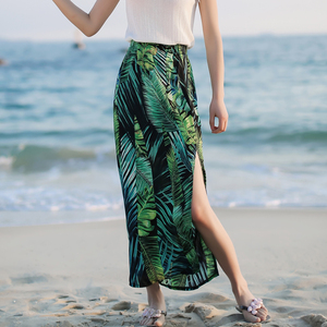 秋水仙直筒h型半边开叉长裙修身显瘦半身裙简约沙滩裙休闲度假裙