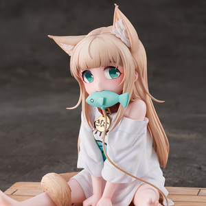 我家猫坐姿黄豆粉坐着吃鱼猫手办原画40原动漫萝莉模型二次元摆件