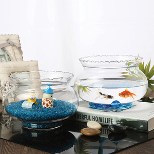 创意水培土栽绿萝多肉花器透明圆形乌龟小金鱼缸花边玻璃花瓶花盆