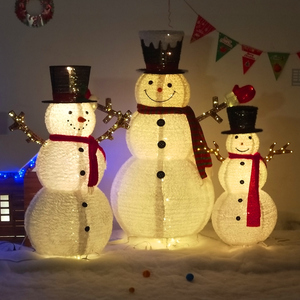 圣诞装饰品雪人 LED发光铁艺镂空大号雪人商场道具节日场景布置灯