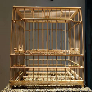 绣眼鸟笼永华款本工留青雕山水扎金线饕餮门亮笼板笼