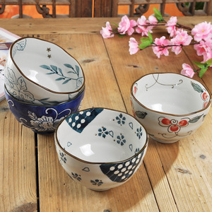 创意日韩式手绘陶瓷碗套装餐具复古釉下彩情侣家用米饭碗面碗