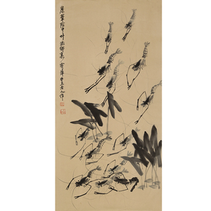 齐白石老画水草图国画三尺花鸟花卉手绘名家字画附收藏鉴定包邮