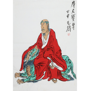 范扬红衣罗汉图国画写意手绘临摹名家字画宣纸软片玄关过道装饰画