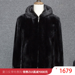 貂皮大衣男款块貂带连帽2018新款海宁水貂皮草裘皮男装拼貂外套
