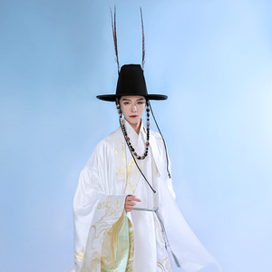 如梦霓裳汉服配饰方顶大帽男野雉毛珠串平顶帽可搭配飞鱼服圆领袍