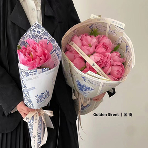 花中情 青花瓷包花纸花艺花束包装纸鲜花手工diy复古新中式牛皮纸