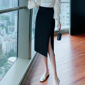西装半身裙子女夏季2022新款春秋显瘦高腰遮胯开叉a字包臀中长裙