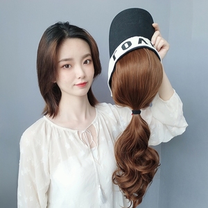 假发帽子女秋冬季新款遮阳帽马尾一体套运动太阳时尚鸭舌网红潮流