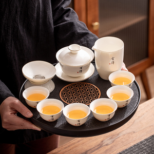 潮汕功夫茶具家用白瓷简约茶盘套装高档泡茶盖碗小茶杯可支持定制