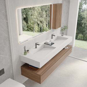 定制实木多层现代简约轻奢岩板一体斜面盆浴室柜组合洗漱洗手台