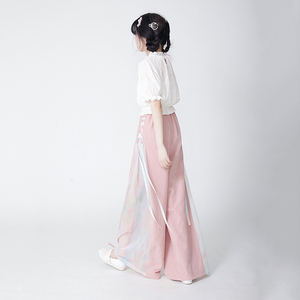 小葱良裁原创粉色改良汉元素宋裤女夏季高腰宽松绑带小个子阔腿裤