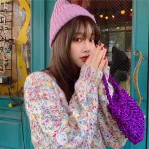 泫雅风彩虹点点毛衣女2019秋冬新款ins学生宽松外穿慵懒风针织衫