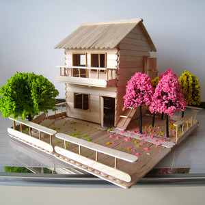 雪糕棒房子diy模型手工制作材料包立体构成冰棍棒中式小楼半成品