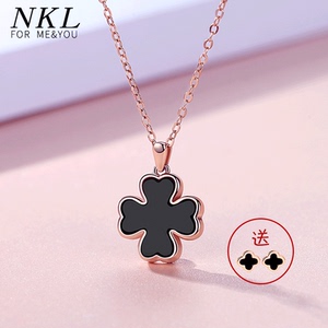 925四叶草项链女纯银潮网红女士18k彩金锁骨链简约气质玫瑰金吊坠