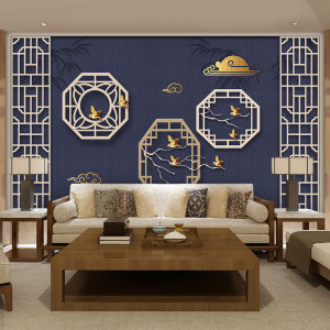 新中式电视背景墙纸中国风古典壁画客厅沙发卧室花鸟壁纸影视墙布