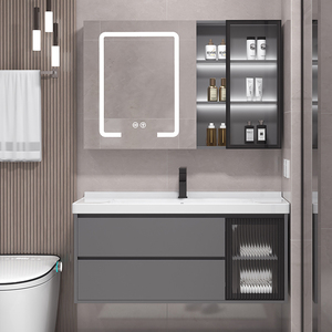 现代简约经济实木浴室柜组合陶瓷洗脸盆卫生间洗漱台面盆智能镜柜