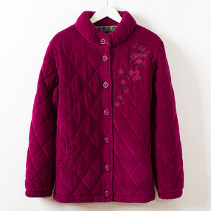 冬季新款奶奶绣花小棉袄中老年人女装厚棉服纯棉条绒加棉外套宽松