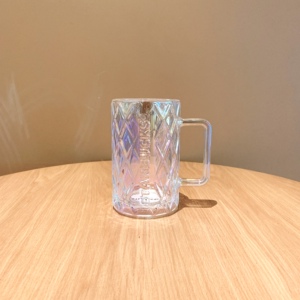 星巴克杯子2021夏季幻彩波纹蓝紫色渐变五角星直身大容量玻璃水杯