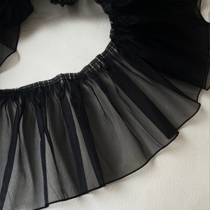 黑色20厘米宽褶皱卷边荷叶边欧根纱蕾丝边服装布艺裙摆花边辅料