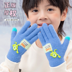 迪士尼儿童五指手套男童冬季保暖防寒分指可爱针织男孩宝宝全指薄