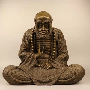 纯铜达摩祖师佛像禅意沉思悟道摆件家居佛堂供奉客厅茶室工艺饰品