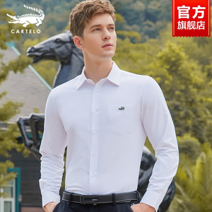 鳄鱼男士长袖衬衫商务休闲百搭秋季款纯色时尚衬衣帅气棉上衣宽松